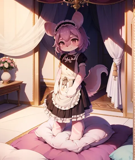 （tmasterpiece，best quality），own, beast wild, , (light and shadow for any pillow background））, cute girl in maid outfit posing on...