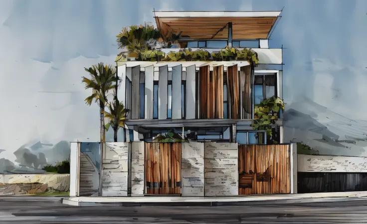 Modern villa, wood cemboroad