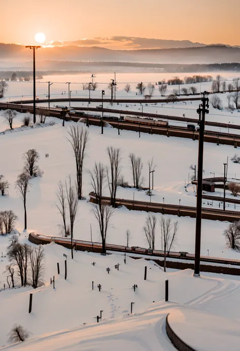 snow field，footprints，The train  about to leave at the train station，Dead tree，natta，The Car