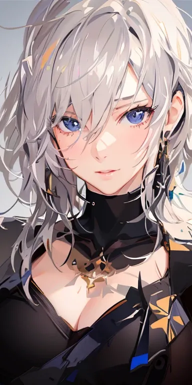 Top quality, high quality texture, fine-grained, realistic facial expression, detailed skin, anime, girl, sexy, mix, model, illustration, portrait, semi-realistic, gray hair