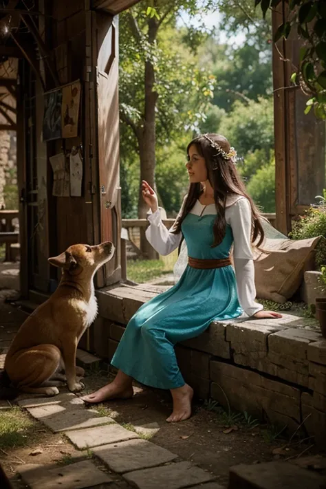 illustration for a fairy tale, About a girl talking to animals