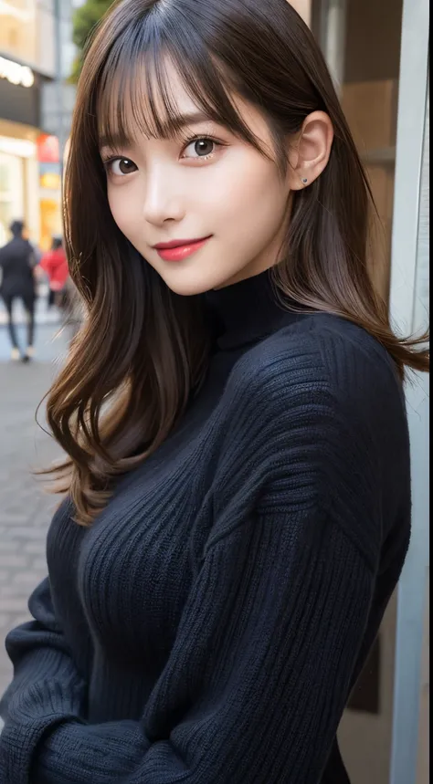 masutepiece, Best Quality, Illustration, Ultra-detailed, finely detail, hight resolution, 8K Wallpaper, Perfect dynamic composition, Beautiful detailed eyes, black long sleeve knit dress,Medium Hair,small tits,Natural Color Lip, Bold sexy poses,Smile,Haraj...