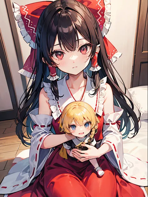 Kirisame Marisa,Hakurei Reimu,1GirlTag, holding a doll