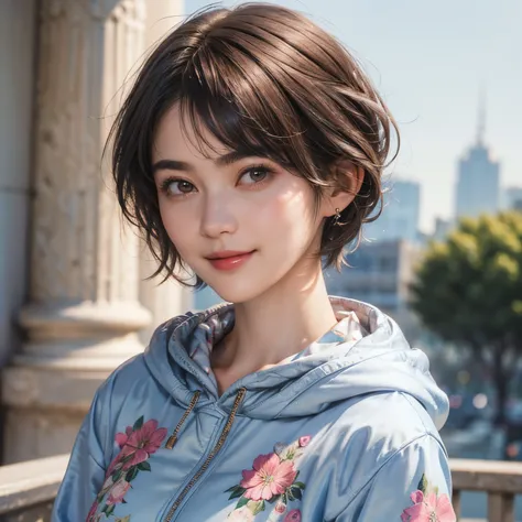 132
(a 20 yo woman,Wearing sportswear), (A hyper-realistic), (high-level image quality), ((beautiful hairstyle 46)), ((short-hair:1.46)), (Gentle smile), (breasted:1.46), (lipsticks), (Large room), (florals), (wearing hoodies)