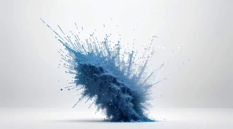 Blue particles flow on white background