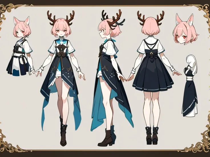 [ Character design ], Female Character, The nature of the adoptee, half deer, 1 satyr girl, Royal hair bangs, Short hair, Bloody balls, suntanned skin, light pink hair, fragile, floating glowing balls above your head, brown-red eyes, Blood Mage, Crazy smil...