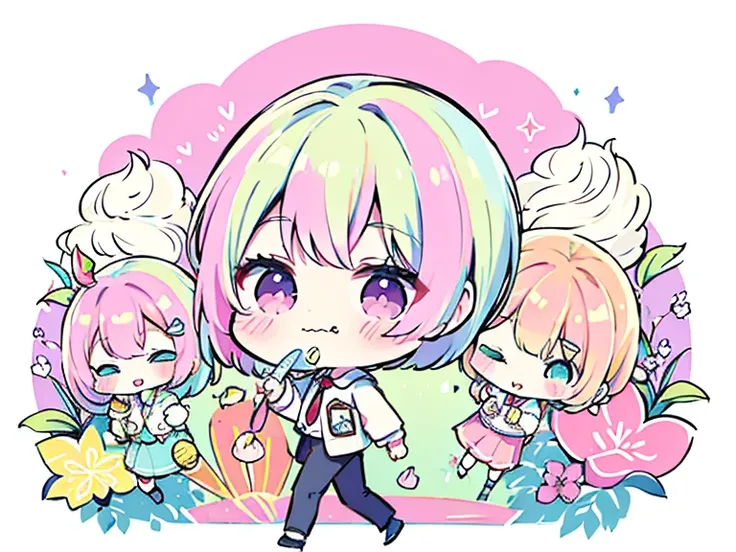 tmasterpiece, hand-drawn, pop illustrations, pop colors, pastel colours, colourful, 1boy, high school student, chibi, after scho...