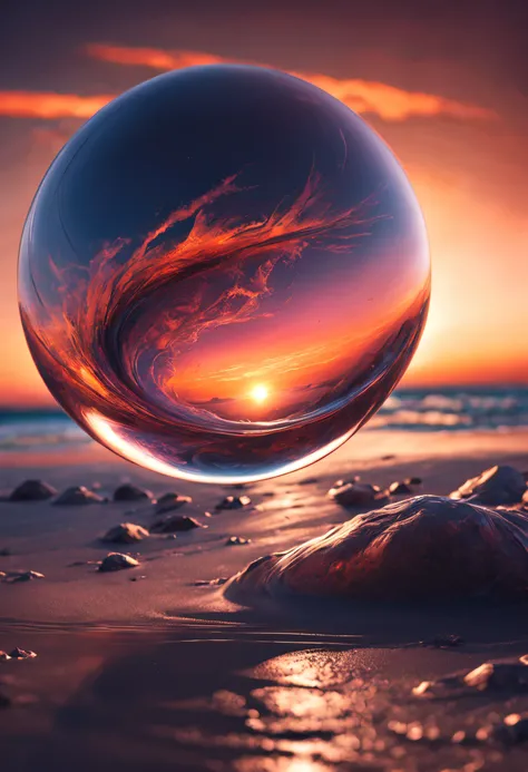 a magnificent sunset on a strange and mysterious alien glass sphere style planete. Its very textured and detailed with dreaming lot of whirlwind and dreaming dust