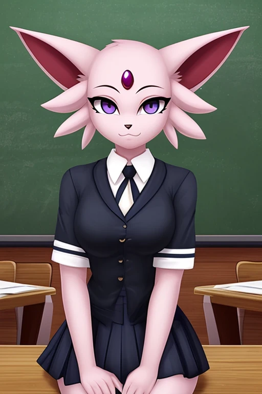 Female Espeon in school uniform looking like a bully.