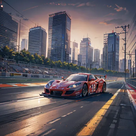 sports car, race on the race track, against the backdrop of a Japanese city

(Best Quality,4k,8K,hight resolution,Masterpiece:1.2),Ultra-detailed,(Realistic,Photorealistic,photo-realistic:1.37),
sports car, Racer, high performance car, Sleek design, aerody...