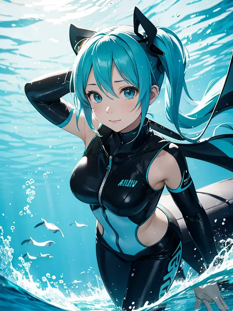 miku hatsune,Scuba,manta ray,Under the sea,Beautiful breasts,wet suit