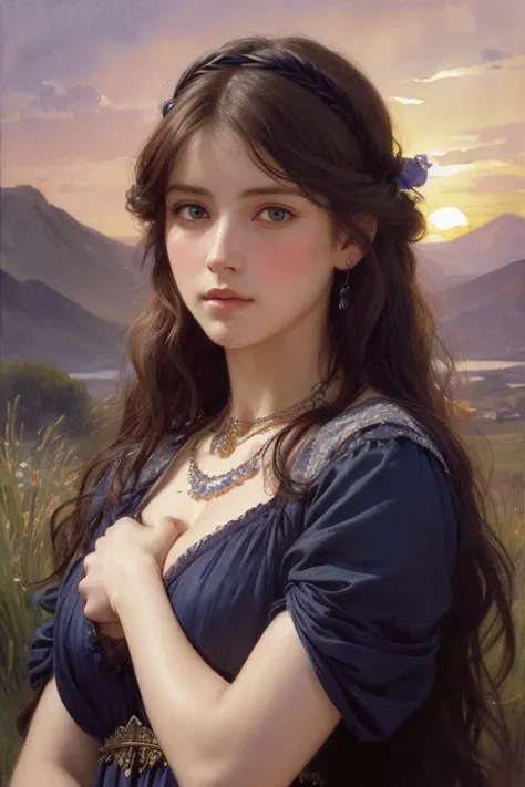 ((Watercolor by Sargent))、(top-quality、​masterpiece)、softlight、Photorealistic full length european young slim athletic woman, Classic Magician, Gothic, Blue eyes,  Dark makeup, short dark pink hair, Jeweled sparkling headband, Natural pale skin texture, He...