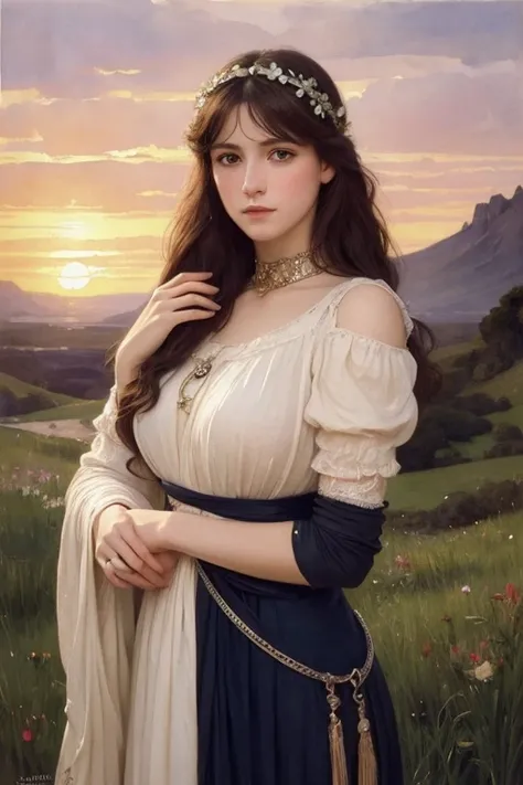 ((Watercolor by Sargent))、(top-quality、​masterpiece)、softlight、Photorealistic full length european young slim athletic woman, Classic Magician, Gothic, Blue eyes, Dark makeup, short dark pink hair, Jeweled sparkling headband, Natural pale skin texture, Hea...