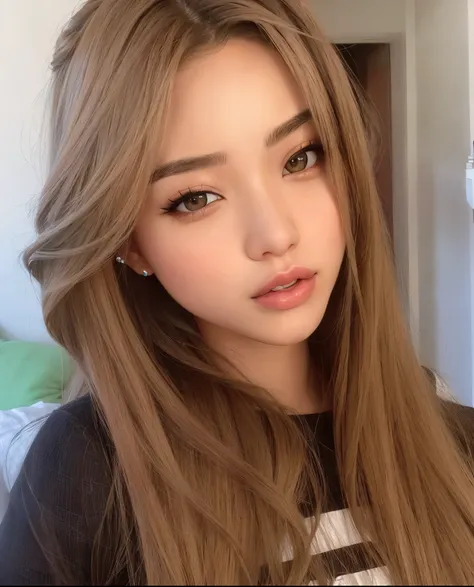 um close up de uma mulher com cabelos longos e uma camisa preta, Lalisa Manobal, menina coreana, Ulzzang, maquiagem sul-coreana popular, Beautiful Asian girl, Sakimichan, Lalisa Manoban do Blackpink, jossi do blackpink, maquiagem coreana popular, Mulher su...