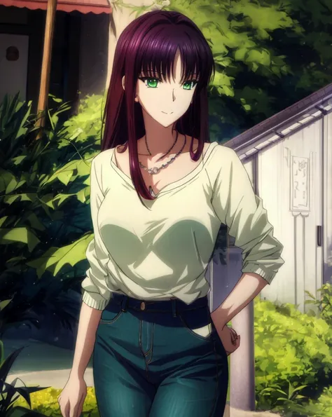 shinkai makoto style,anime girl with green eyes and a white shirt standing on the sidewalk, seductive anime dick girl, anime vis...