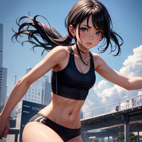 Sportsgirl,Sports Bra,A dark-haired,Realistic depiction