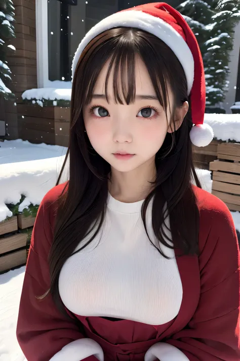 RAW、one girls、a baby face、Cute little girl s、Slender and beautiful、small tits、７Head and body、Twin-tailed:1.5、Meticulously drawn eyes、enticing、Twin-tailed、Its snowing、snow country、Christmas tree、Christmas Colors、Winters、silence、natta、Beautiful night sky、