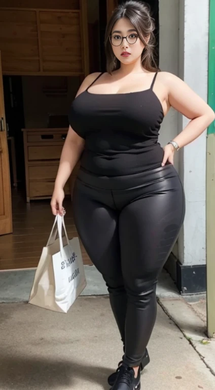 chubby Malay woman, beautiful face, wearing tight sexy clothes, perfect chest, big full breasts, wearing sexy leggings with random patterns, detailed face, detailed body, ultra detailed