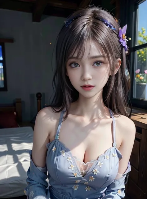 Ultra-realistic 8K CG，tmasterpiece，（（Ultra detailed backgrounds，delicate patterns，Best intricate and detailed quality，very vey very detailed face，extremely detailed eye and face，Very detailed eyes，kochou shinobu，O cabelo multicolorido，No bangs，Hair intake，...