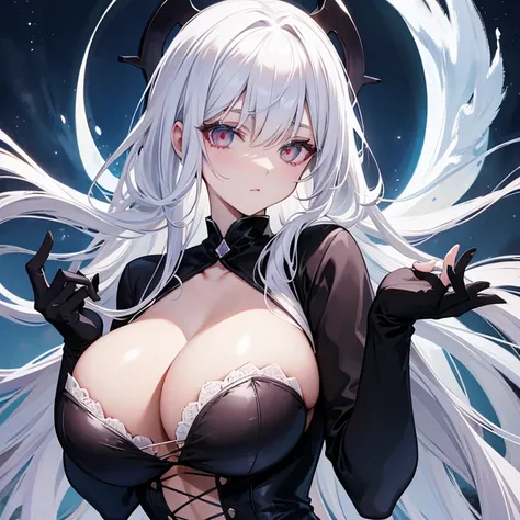 white color hair，vampire girl，the night，High cold and handsome，Lori huge breasts cleavage