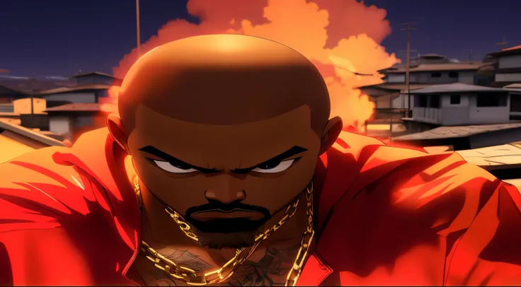 anime character with bald head and a chain around his neck, Kanye West em GTA v, badass anime 8 k, estilo do filme anime linha vermelha, animado ainda, GTA Chinatowon estilo de arte, gta chinatown wars estilo de arte, Estilo anime de Will Smith, estilo ani...