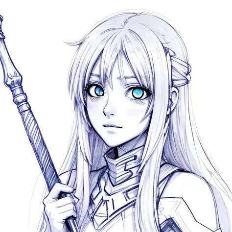 Sketch Beautiful anime girl with spear and galaxy eyes