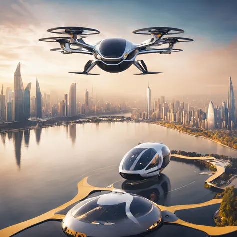 flying taxi, drone type, futuristic