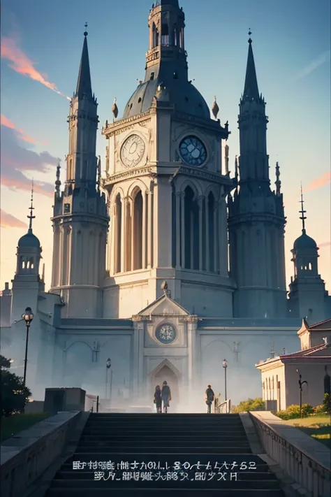 There&#39;s a bell tower there，There  a clock on it, screenshot from the anime film, Screenshot of the 2012 animation, a temple background, anime movie screenshot, Opening scene, Kuro anime screenshots, Today’s recommended anime  still, Atmospheric establi...