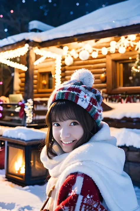 (Best Quality,4K,hight resolution,masutepiece:1.2),Realistic,Christmas, (20 years old),Hugging a big teddy bear,stuffed animal,Wear warm clothes,Snow falling in the background,Winter wonderland,Joyful expression,Magical atmosphere,Soft lighting,Vivid color...