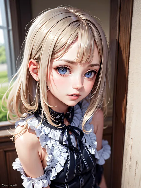 ((masuter piece、Best Quality、masutepiece、top-quality、Highest Standards、Top image quality、Only one girl、Very beautiful girl、platinum-blonde-hair、intense blue eyes、Strong highlights of the eyes、Perfect Anatomy、Dynamic lighting、lipgloss))、(Raw photo:1.2)、(pho...