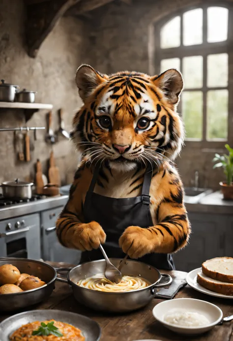 un tigre mignon qui fait la cuisine