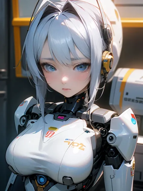 a extremely delicate and beautiful girl, anime style,masterpiece, high quality, best quality, highly detailed, insanely detailed, 4K、1 female robot、The model is a Japanese woman in her 50s.、Internal machinery exposed、silver metallic robot body、Spherical jo...