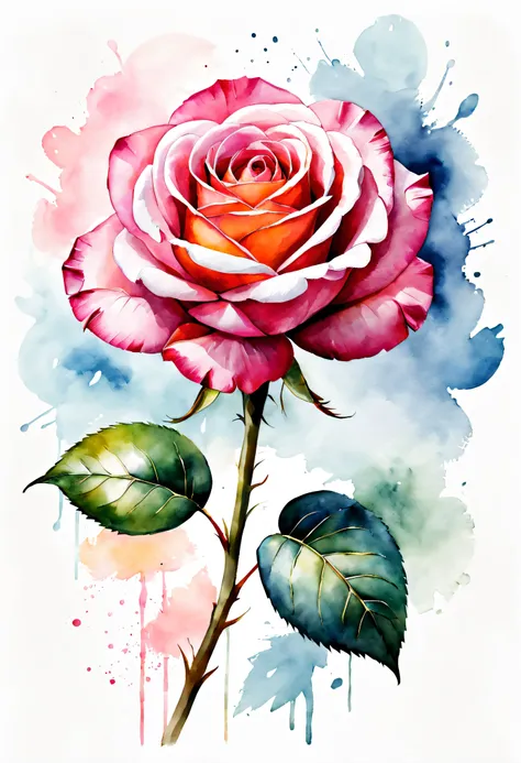 arte conceitual (ultrarrealista:1.3) watercolor rose floral draw illustration on white background, pintura colorida em aquarelaa...