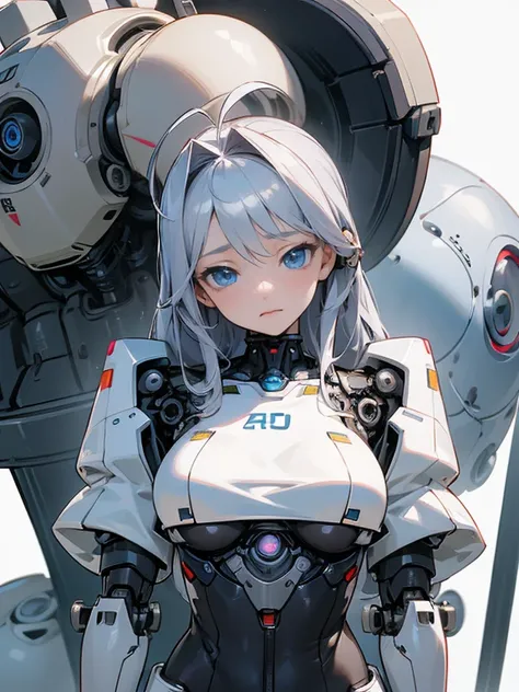 a extremely delicate and beautiful girl, anime style,masterpiece, high quality, best quality, highly detailed, insanely detailed, 4K、1 female robot、The model is a Japanese woman、Internal machinery exposed、silver metallic robot body、Spherical joints、Robot j...