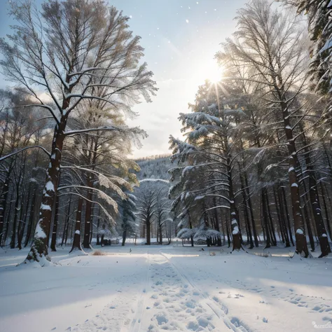 masterpiece, best quality, ultra-detailed, (natural light), (natural background:0.8| nature), czech republic, greenery, snow, winter, photo on instagram, snowfall,