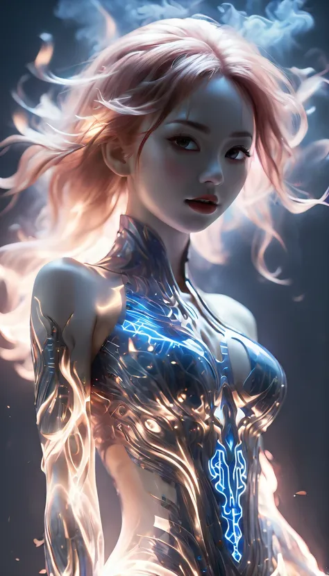 (theelementoffire:1.1),Composed of fire elements,(1 busty girl:1.2),catching fire,transparency,Fiery,(Molten rock),Flame skin,Flame print,fiery hair,smokes,cloud,LOP,,a girl wrapped in flames, Flames rise and sparkle,burning hands,Translucent glow,Highly r...