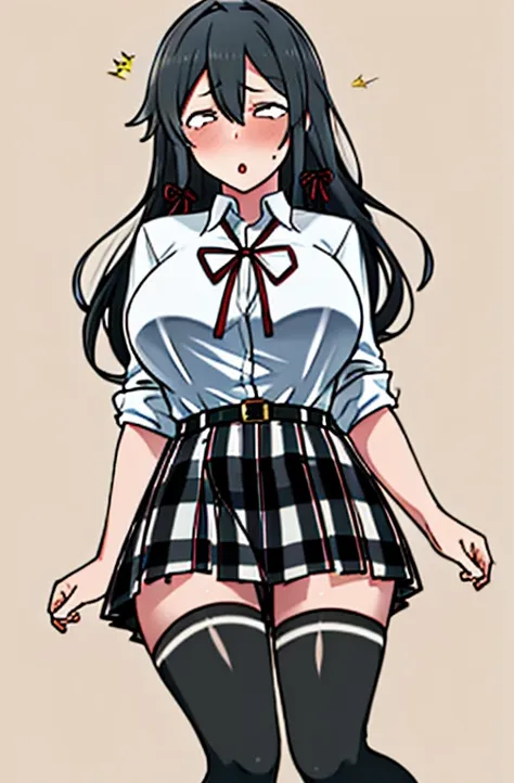 1 girl as yukino yukinoshita, absurdres,  highres, solo, school uniform, big breasts, waist long black hair, (twintails:0.5), mi...