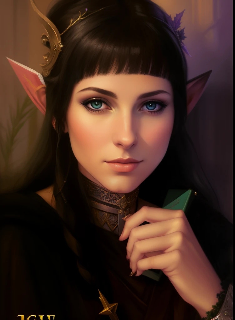 painting of a woman, reading a book in front of the Christmas tree, RPG Book Portrait, Masterpiece! Portrait of Arwen, portrait of an elf, Book portrait, portrait of an elf, inspired by Magali Villeneuve, Fantasy genre portrait, in the art style of bowater...