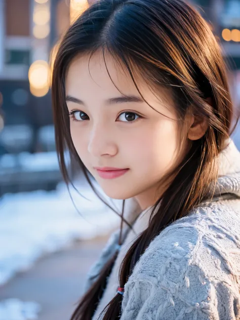 Photorealsitic, 8k full-length portraits, Beautuful Women, A charming expression, sixteen years old, TOKYOcty, Winters, Shibuya in the background