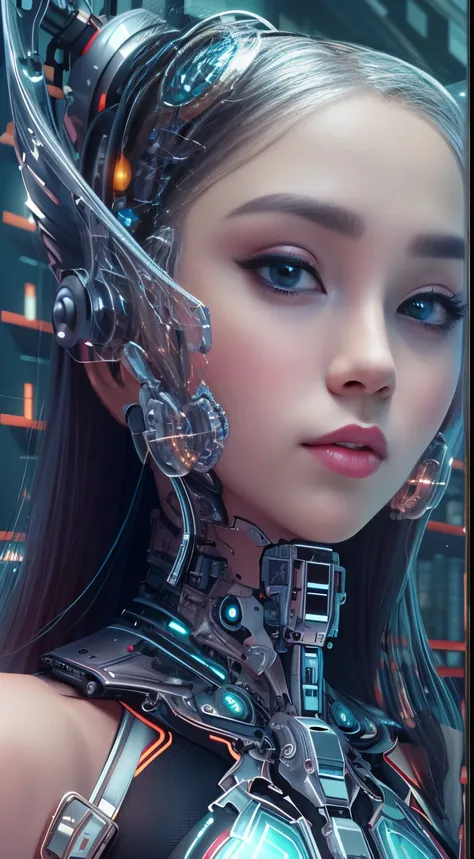 Translucent ethereal mechanical girl,Futuristic girl,Mechanical jointuture city background,model shoot style, (extremely detaild的 CG unified 8k wallpapers), The beauty of abstract style,,hyper realisitc, 8K, super detailing, Best quality at best, Award-Awa...