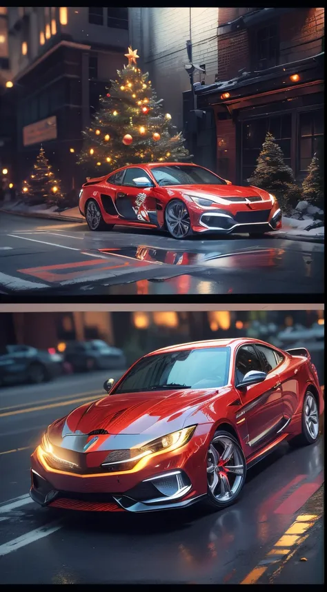 (Flame/火焰/loimu，dynamic scene:1.3),Christmas clown driving Christmas car bank，(blasts，火焰，catching fire)，tmasterpiece，8K，UHD resolution，high high quality，hyper realisitc，