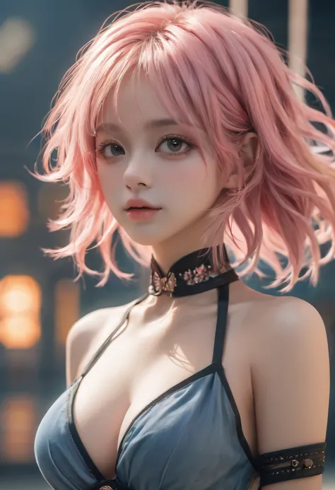 火焰/butterflys/Loim，(tmasterpiece), (Best quality), (A high resolution), Detailed pubic hair, (Intricate details 1.2), (ultra detailed1.4), (Gorgeous digital art 1.2), Ridiculous resources, 1 busty girl, small, Sam, hair adornments, Alone, with pink hair, (...