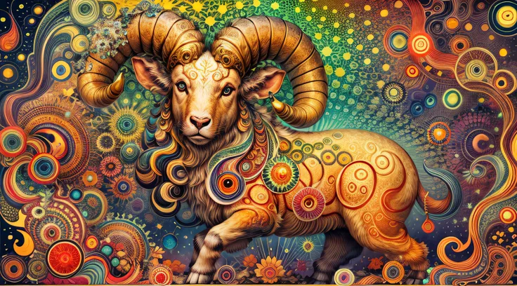 ZODIAC SIGN ARIES masterpiece, beautiful psychedelic entropy PsyAI