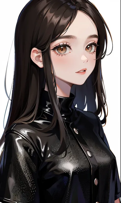 1 girl, black  hair, average hair length, brown eye, black clothing