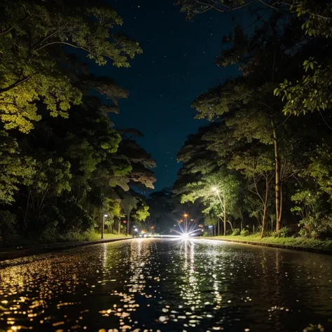 Uma floresta a noite chuva