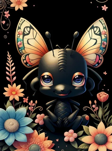 (cute black ant smiling with flowers, butterflies), Munchkin ,Geometric multidimensional wall portrait, livro de arte, Tchibi,
Yang08k, Beautiful, Colouring,
Obras, of the highest quality, best quality, Arte Oficial, Beautiful and Aesthetic,