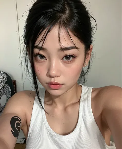 there a woman with a tattoo on her arm posing for a photo, young cute wan asian face, south east asian with round face, Asian face, detailed face of a asian girl, her face looks like an orchid, asian features, Asian girl, young asian woman, Blackpink Jenni...