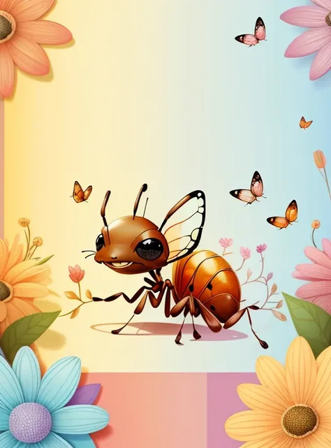 (cute brown ant smiling with flowers, butterflies), Munchkin  ,Geometric multidimensional wall portrait, livro de arte, Tchibi,
Yang08k, Beautiful, Colouring,
Obras, of the highest quality, best quality, Arte Oficial, Beautiful and Aesthetic,