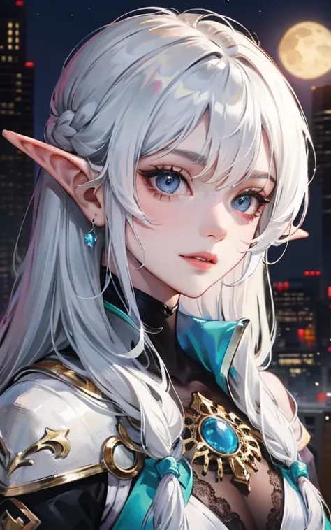 cyberpunk girl face, attractive, (((1man))), masterpiece, absurdres, best quality ,intricate details, (shiny skin, shiny body, shiny oily luster skin, shiny hair, pale skintone), Sundown, attractive, ((muscular)), , one, earrings, look at the view , white ...