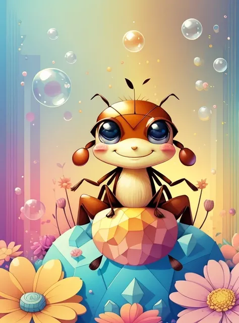 (cute brown ant smiling with flowers, bubbles), Munchkin ,Geometric multidimensional wall portrait, livro de arte, Tchibi,
Yang08k, Beautiful, Colouring,
Obras, of the highest quality, best quality, Arte Oficial, Beautiful and Aesthetic,